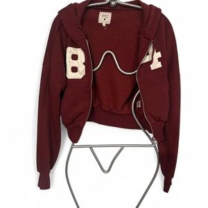Burgundy and white‎ varsity zip up hoodie size small (s4)